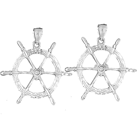 Sterling Silver 44mm Ships Wheel Earrings