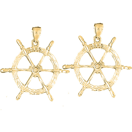 14K or 18K Gold 44mm Ships Wheel Earrings