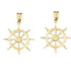 14K or 18K Gold 39mm Ships Wheel Earrings