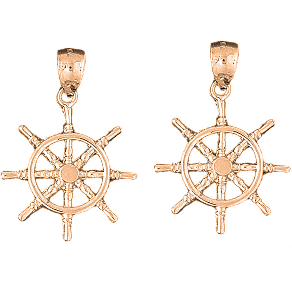 14K or 18K Gold 35mm Ships Wheel Earrings