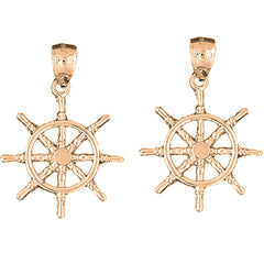 14K or 18K Gold 35mm Ships Wheel Earrings