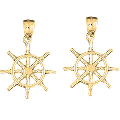 14K or 18K Gold 35mm Ships Wheel Earrings