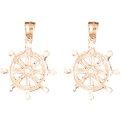 14K or 18K Gold 38mm Ships Wheel Earrings