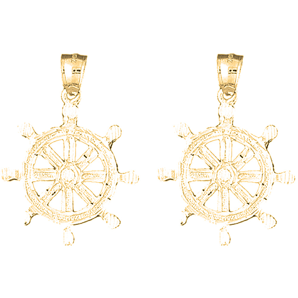 14K or 18K Gold 38mm Ships Wheel Earrings