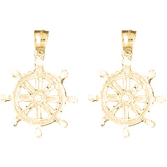 14K or 18K Gold 38mm Ships Wheel Earrings