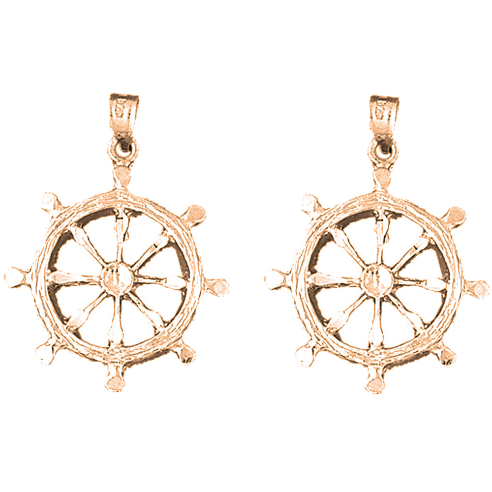 14K or 18K Gold 33mm Ships Wheel Earrings