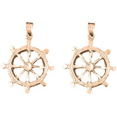 14K or 18K Gold 33mm Ships Wheel Earrings