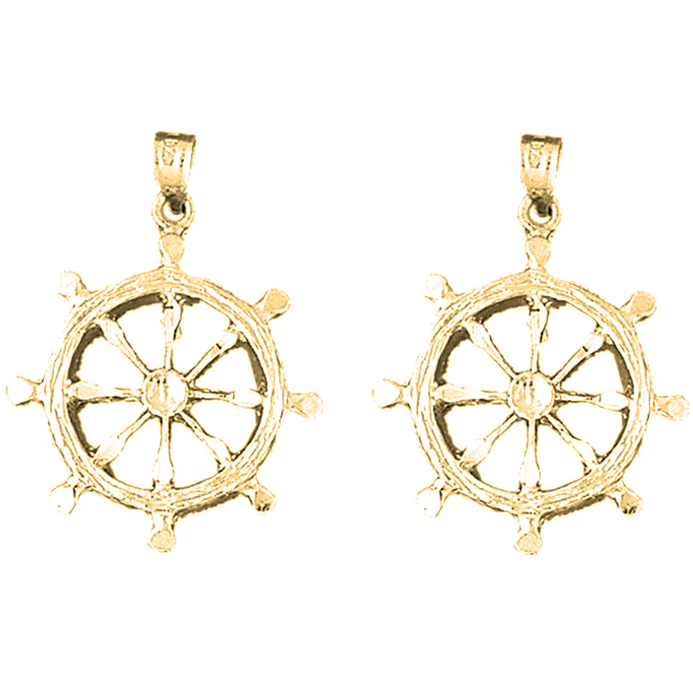14K or 18K Gold 33mm Ships Wheel Earrings
