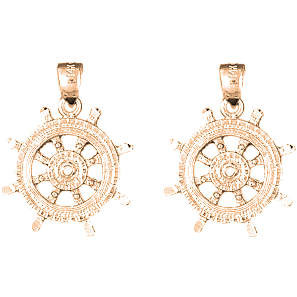 14K or 18K Gold 25mm Ships Wheel Earrings