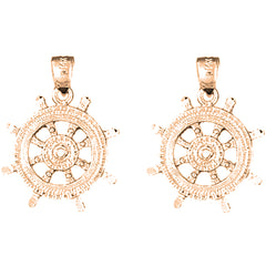 14K or 18K Gold 25mm Ships Wheel Earrings