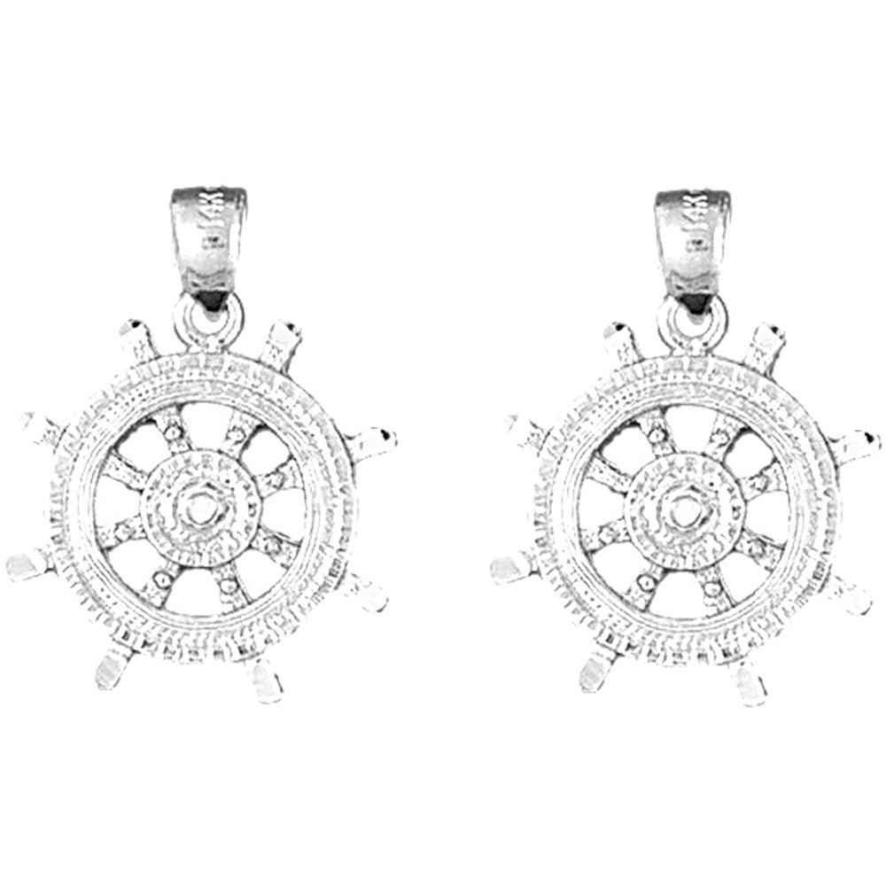 14K or 18K Gold 25mm Ships Wheel Earrings