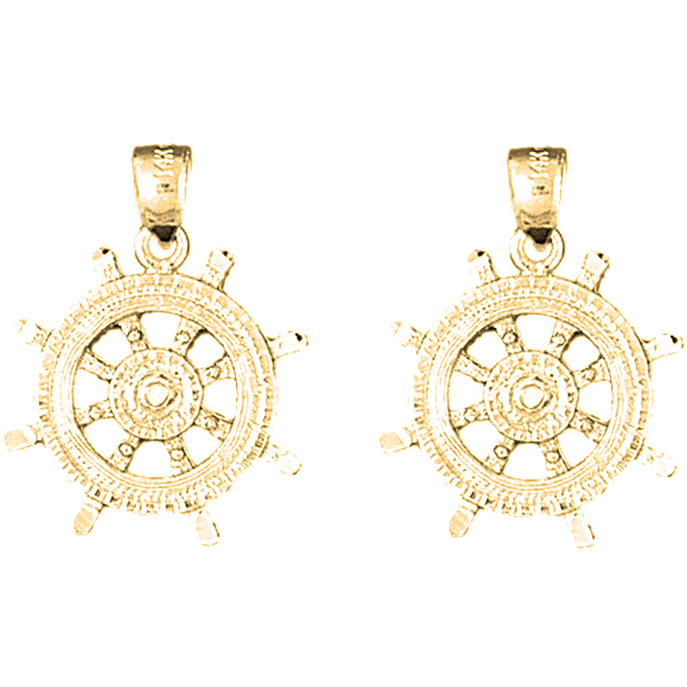 14K or 18K Gold 25mm Ships Wheel Earrings