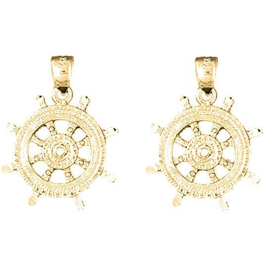 14K or 18K Gold 25mm Ships Wheel Earrings