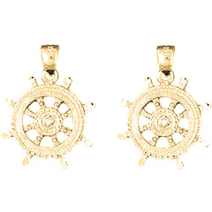 14K or 18K Gold 25mm Ships Wheel Earrings