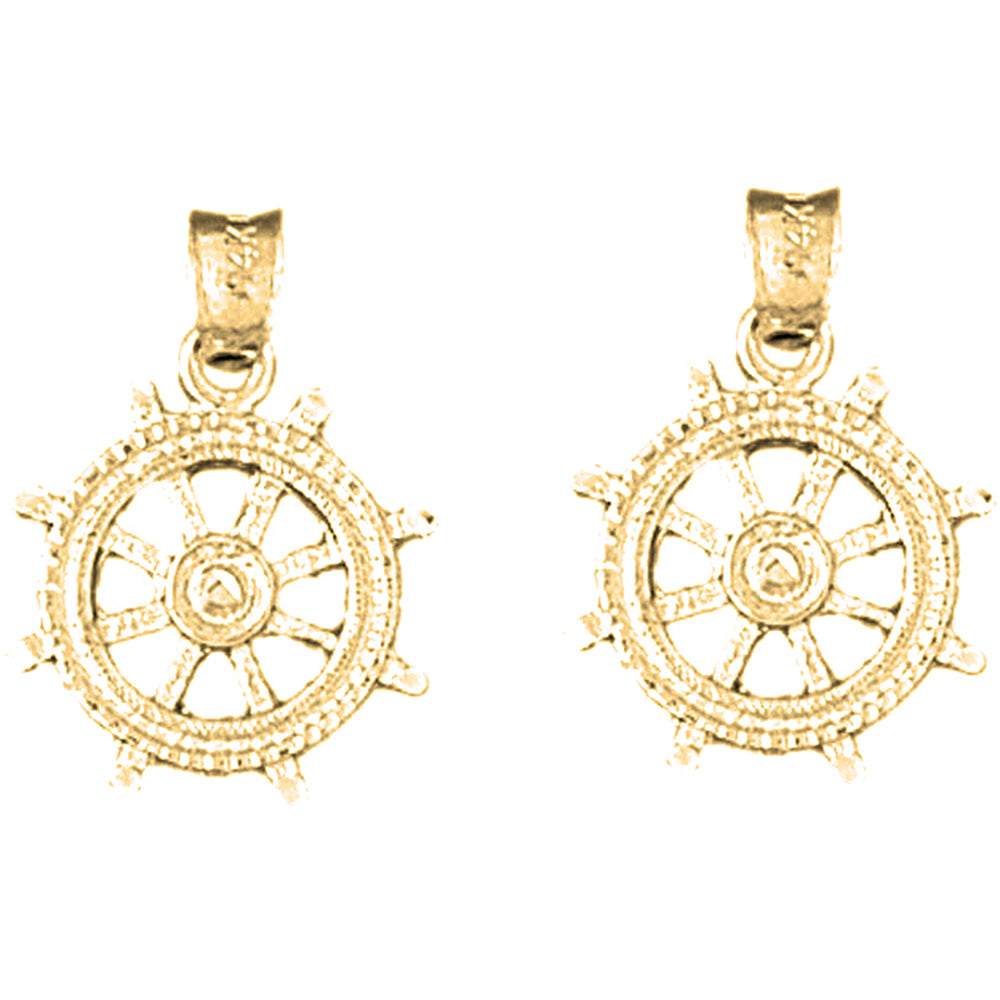 14K or 18K Gold 20mm Ships Wheel Earrings