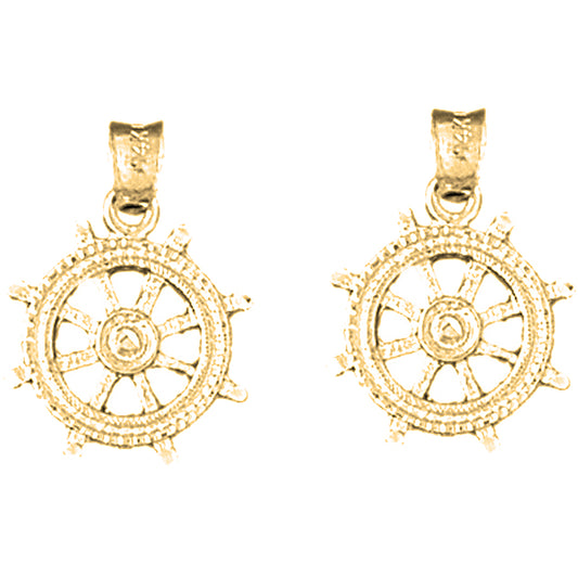 14K or 18K Gold 20mm Ships Wheel Earrings