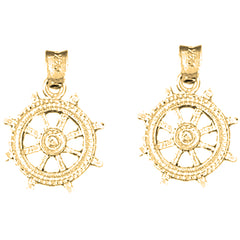 14K or 18K Gold 20mm Ships Wheel Earrings