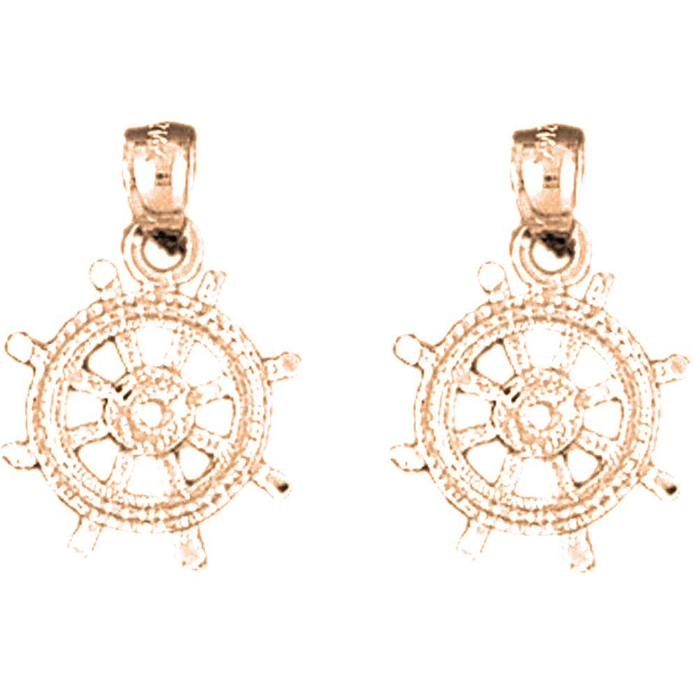 14K or 18K Gold 19mm Ships Wheel Earrings