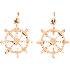 14K or 18K Gold 24mm Ships Wheel Earrings