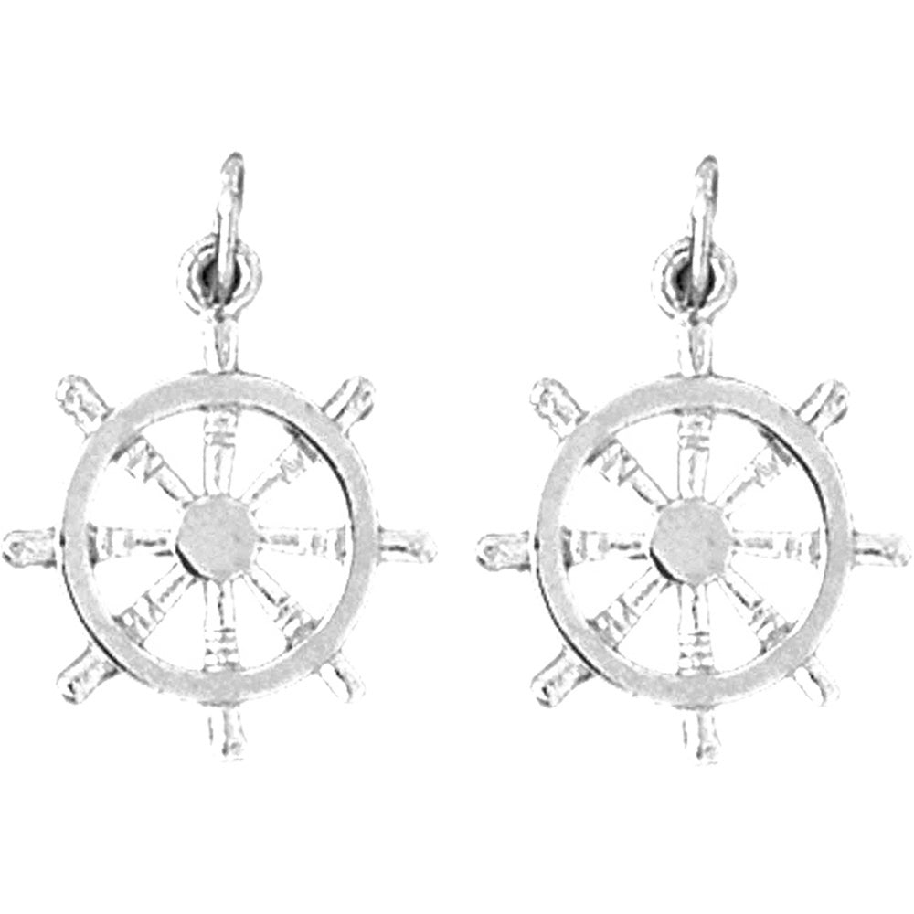 14K or 18K Gold 24mm Ships Wheel Earrings