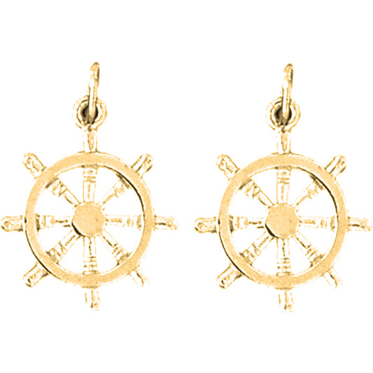 14K or 18K Gold 24mm Ships Wheel Earrings