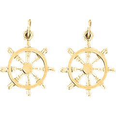 14K or 18K Gold 24mm Ships Wheel Earrings