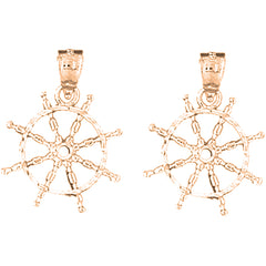 14K or 18K Gold 21mm Ships Wheel Earrings