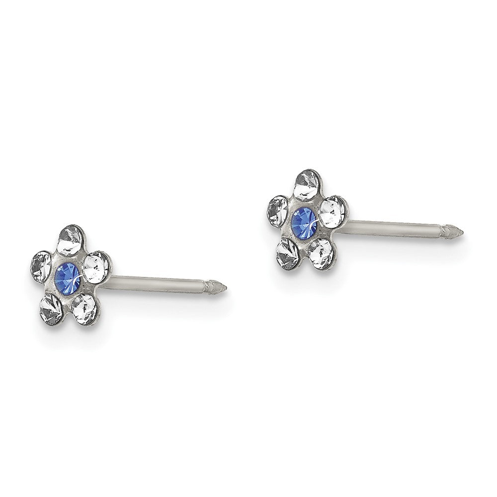 Inverness Stainless Steel Clear & Blue Crystal Post Flower Earrings