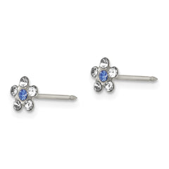 Inverness Stainless Steel Clear & Blue Crystal Post Flower Earrings