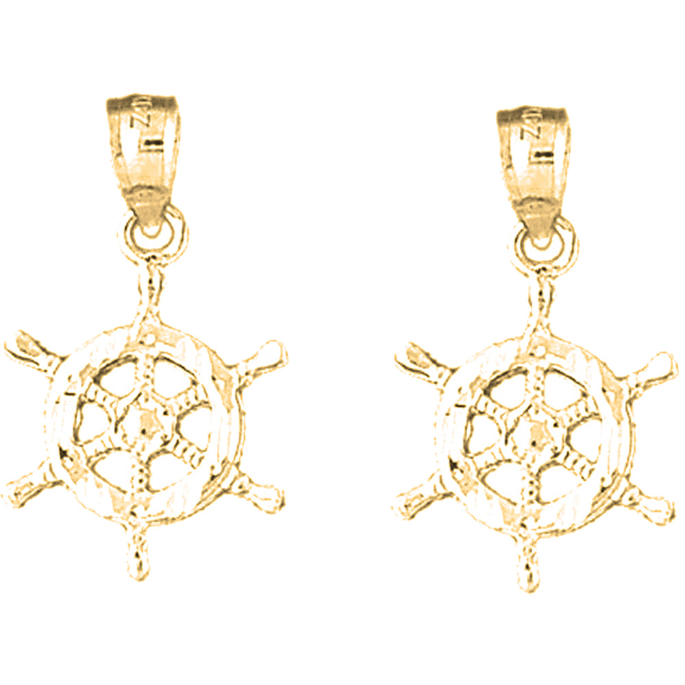 14K or 18K Gold 25mm Ships Wheel Earrings