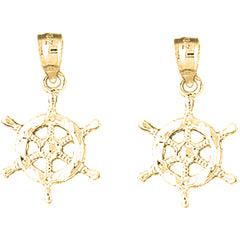 14K or 18K Gold 25mm Ships Wheel Earrings