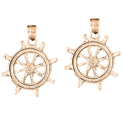 14K or 18K Gold 25mm Ships Wheel Earrings