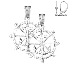14K or 18K Gold Ships Wheel With Anchor Earrings
