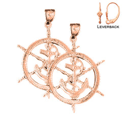 14K or 18K Gold Ships Wheel With Anchor Earrings