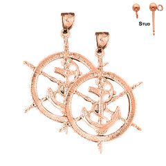 14K or 18K Gold Ships Wheel With Anchor Earrings