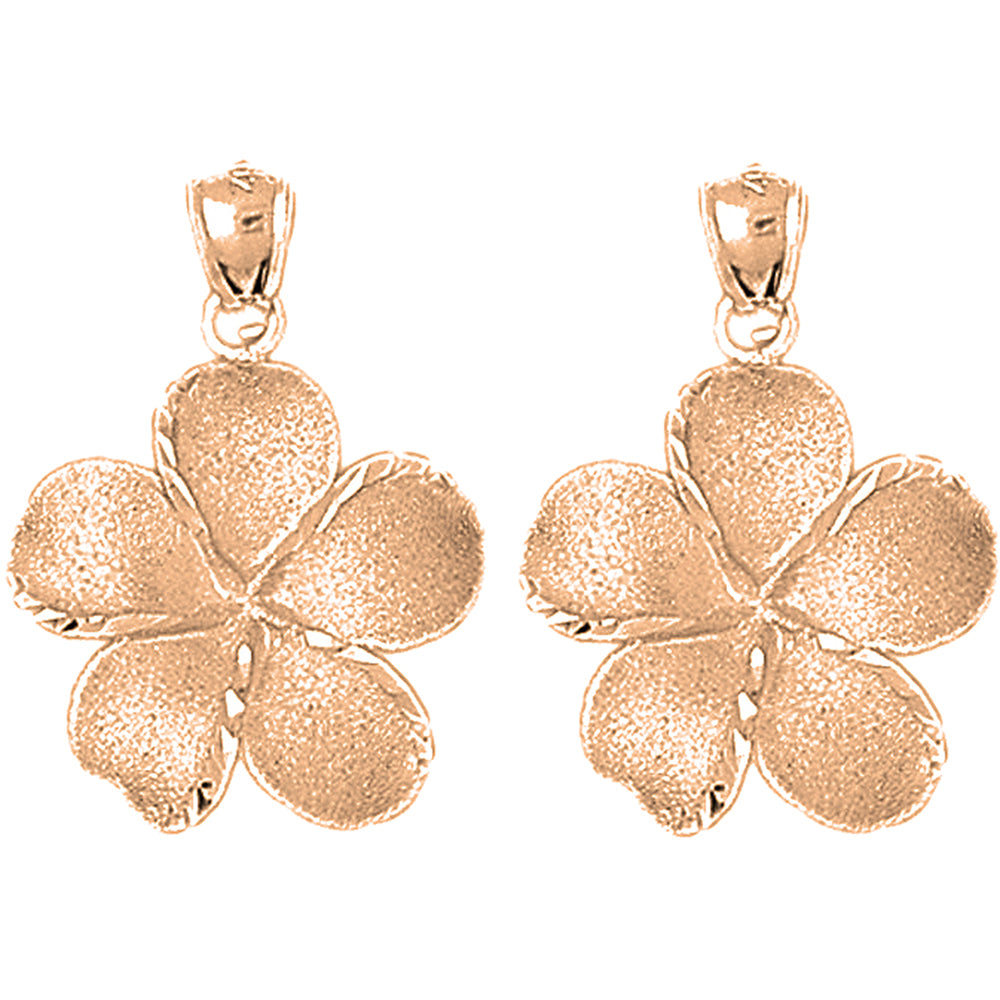 14K or 18K Gold 30mm Plumeria Flower Earrings