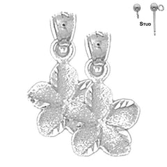 13 mm große Plumeria-Blütenohrringe aus Sterlingsilber (weiß- oder gelbvergoldet)