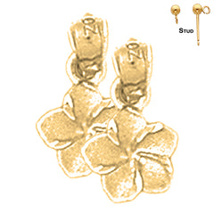 Sterling Silver 13mm Plumeria Flower Earrings (White or Yellow Gold Plated)