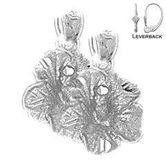 Sterling Silver 18mm Plumeria Flower Earrings (White or Yellow Gold Plated)