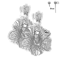 Sterling Silver 18mm Plumeria Flower Earrings (White or Yellow Gold Plated)