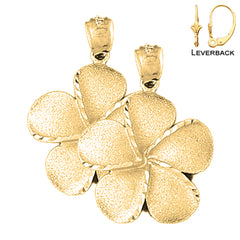 Sterling Silver 34mm Plumeria Flower Earrings (White or Yellow Gold Plated)