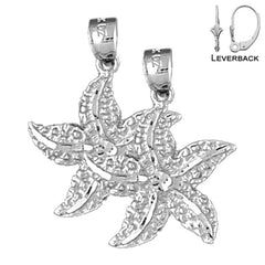 Sterling Silver 26mm Starfish Earrings (White or Yellow Gold Plated)
