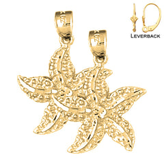 Sterling Silver 26mm Starfish Earrings (White or Yellow Gold Plated)
