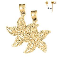 Sterling Silver 26mm Starfish Earrings (White or Yellow Gold Plated)