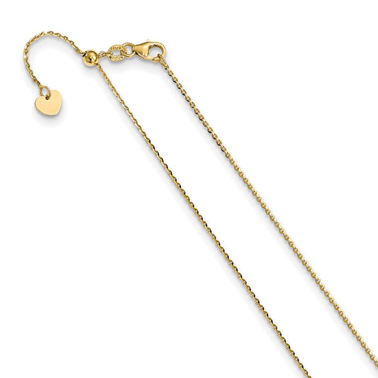 14K Yellow Gold Adjustable 1.15mm Diamond-cut Rolo Chain