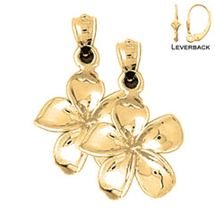 Sterling Silver 35mm Plumeria Flower Earrings (White or Yellow Gold Plated)