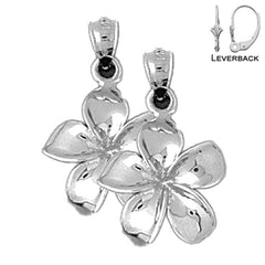 Sterling Silver 35mm Plumeria Flower Earrings (White or Yellow Gold Plated)