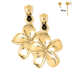 Sterling Silver 35mm Plumeria Flower Earrings (White or Yellow Gold Plated)