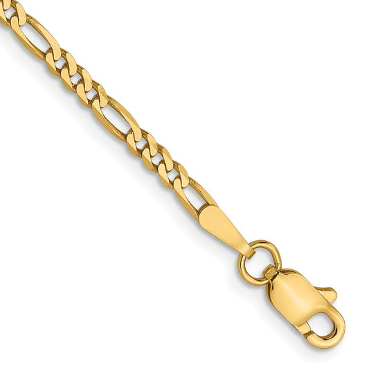 14K Yellow Gold 2.25mm Flat Figaro Chain