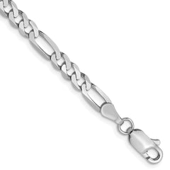 14K White Gold 4mm Flat Figaro Chain Lobster Clasp